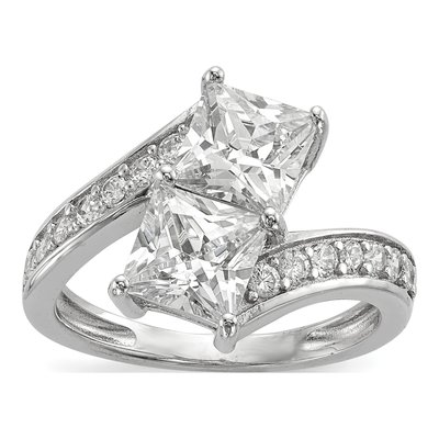 Sterling Silver CZ Two Bypass Ring