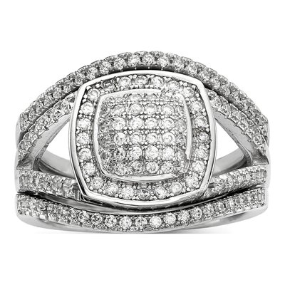 Sterling Silver Rhodium-Plated Cz 3 Ring Set