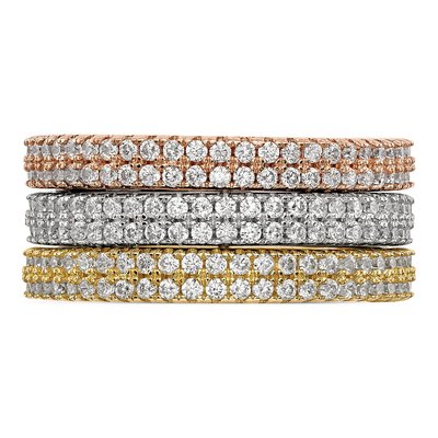 Sterling Silver White Yellow & Rose-Tone Set Of 3 Cz Eternity Rings – view 4