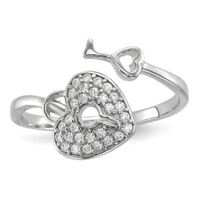 Sterling Silver CZ Heart Lock Key Ring