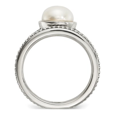 Sterling Silver & 14K Button Pearl Ring Set of 3 – view 2