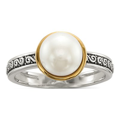Sterling Silver & 14K Button Pearl Ring Set of 3 – view 3