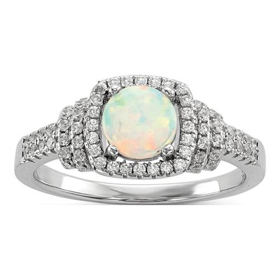 Sterling Silver Opal & CZ Ring