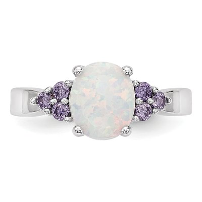 Sterling Silver Lab-Created Opal & CZ Ring – view 5