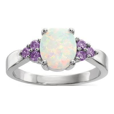Sterling Silver Lab-Created Opal & CZ Ring