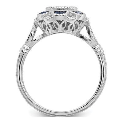 Sterling Silver Lab-Created Sapphire & CZ Flower Ring – view 3