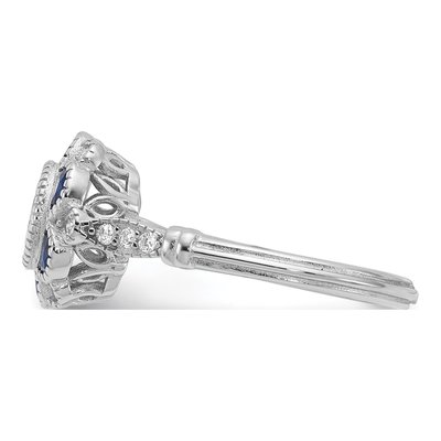 Sterling Silver Lab-Created Sapphire & CZ Flower Ring – view 4