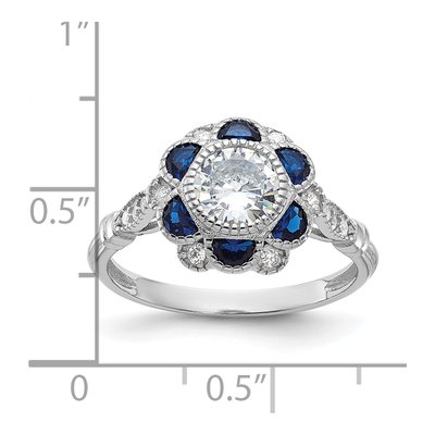 Sterling Silver Lab-Created Sapphire & CZ Flower Ring – view 7