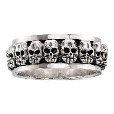 Men's Sterling Silver Spinning Skull Ring
