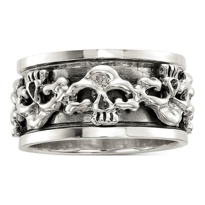 Men's Sterling Silver Spinning Skull Ring