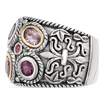 Sterling Silver & 14K Gold Rhodolite Garnet & Pink Tourmaline Qrtz GA Ring – view 4
