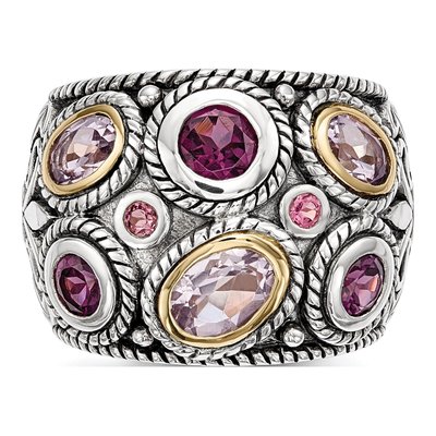 Sterling Silver & 14K Gold Rhodolite Garnet & Pink Tourmaline Qrtz GA Ring – view 5