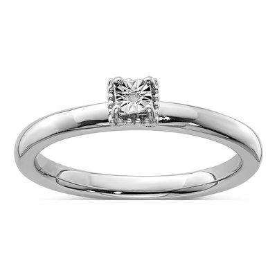 Sterling Silver Diamond Square Ring