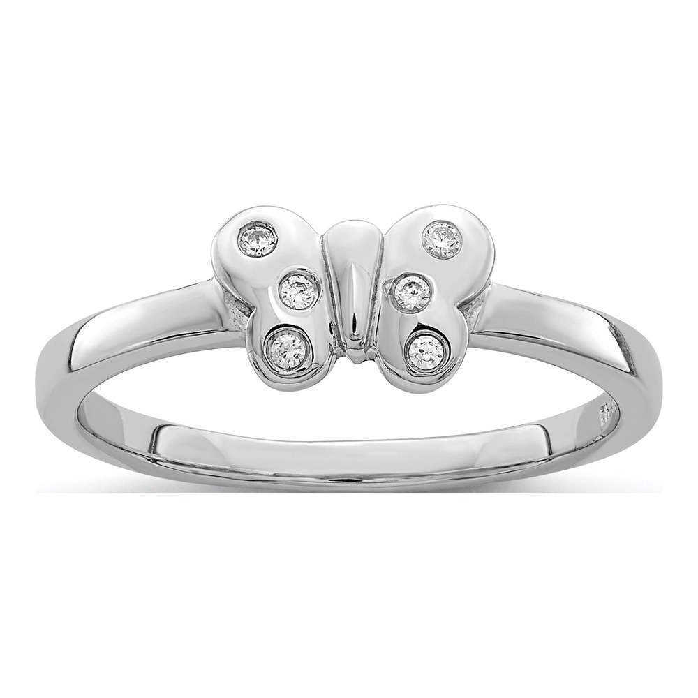 Sterling Silver Rhodium-Plated Childs Cz Butterfly Ring