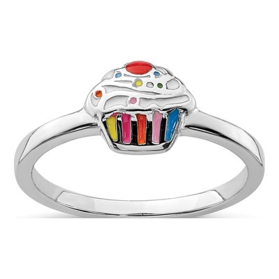 Sterling Silver Girls' Enamel Cupcake Ring