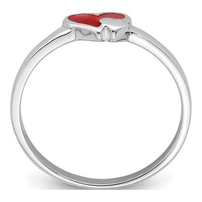 Sterling Silver Girl's Red Enamel Heart Ring – view 3