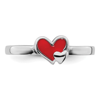 Sterling Silver Girl's Red Enamel Heart Ring – view 5