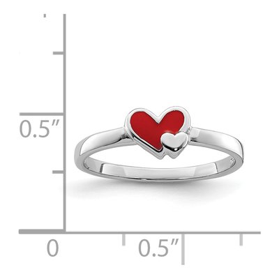 Sterling Silver Girl's Red Enamel Heart Ring – view 6