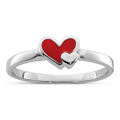 Sterling Silver Girl's Red Enamel Heart Ring