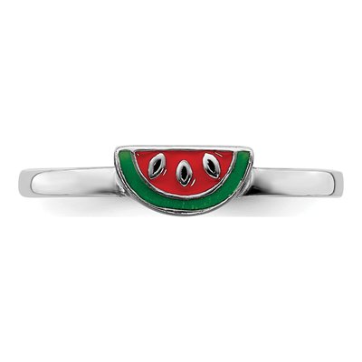 Sterling Silver Girl's Enameled Watermelon Ring – view 5