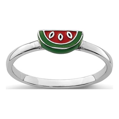 Sterling Silver Girl's Enameled Watermelon Ring