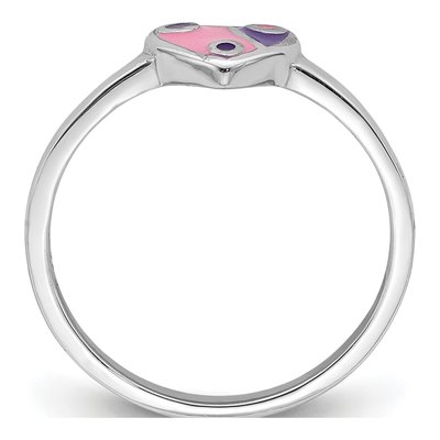 Sterling Silver Girls' Pink Purple Enamel Heart Ring – view 3