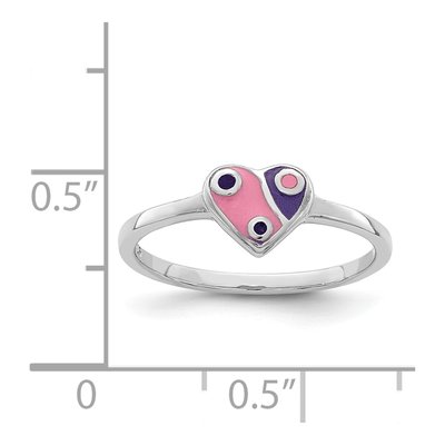 Sterling Silver Girls' Pink Purple Enamel Heart Ring – view 5