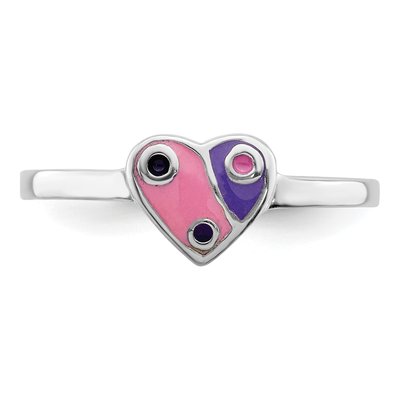 Sterling Silver Girls' Pink Purple Enamel Heart Ring – view 6