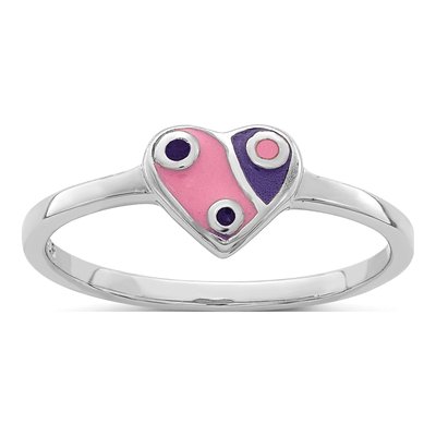 Sterling Silver Girls' Pink Purple Enamel Heart Ring