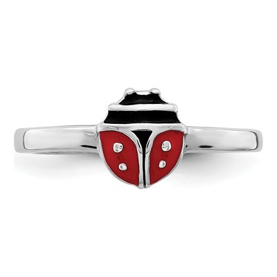 Sterling Silver Girls' Enamel Ladybug Ring – view 5