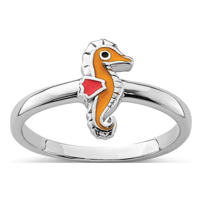 Sterling Silver Kids' Enameled Seahorse Ring