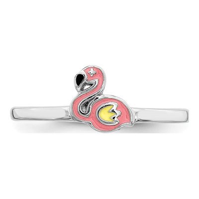 Sterling Silver Girl's Enamel Flamingo Ring – view 5