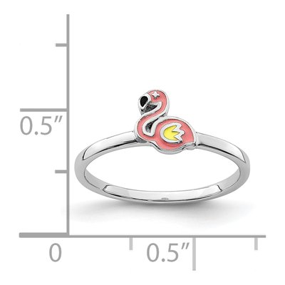 Sterling Silver Girl's Enamel Flamingo Ring – view 6