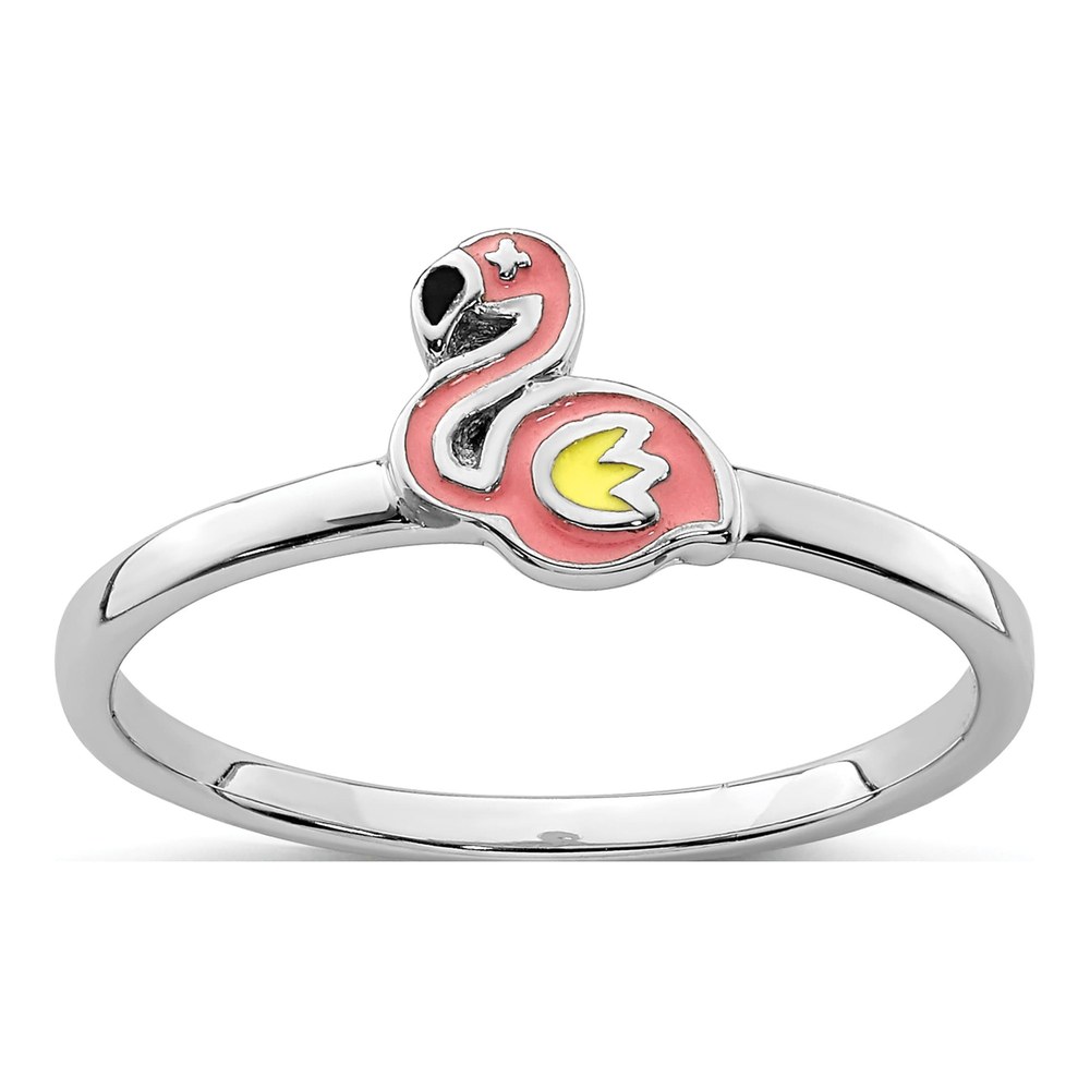 Sterling Silver Girl's Enamel Flamingo Ring