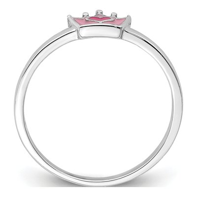 Sterling Silver Girl's Pink Enamel Crown Ring – view 3