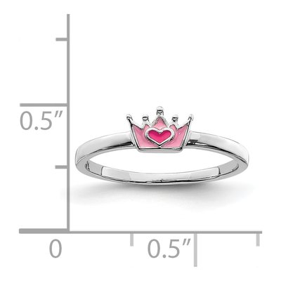 Sterling Silver Girl's Pink Enamel Crown Ring – view 4
