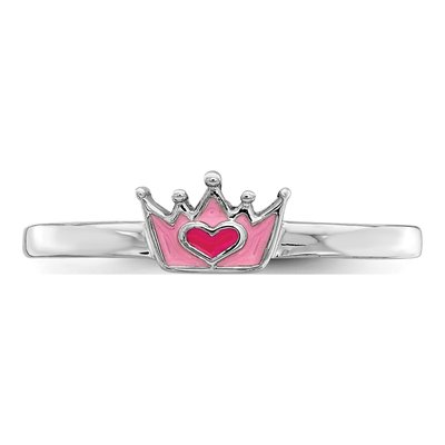 Sterling Silver Girl's Pink Enamel Crown Ring – view 6
