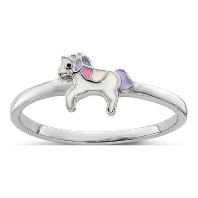Sterling Silver Girls' Enamel Unicorn Ring