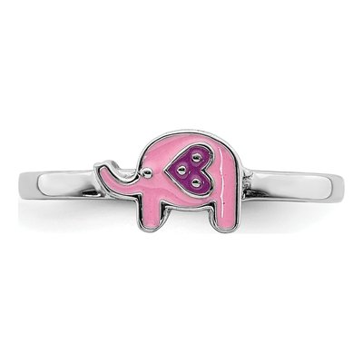 Sterling Silver Kids' Pink Enamel Elephant Ring – view 6