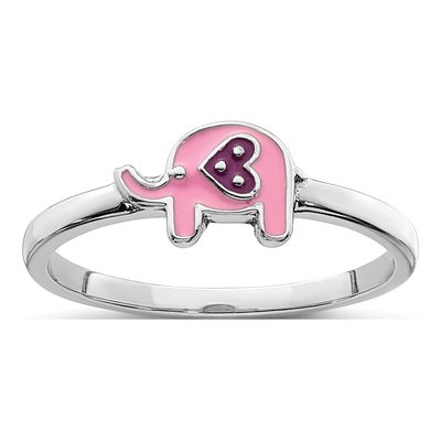 Sterling Silver Kids' Pink Enamel Elephant Ring