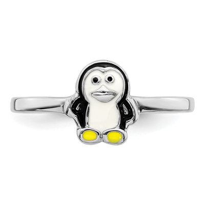 Sterling Silver Girls' Enameled Penguin Ring – view 5