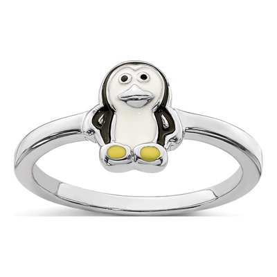 Sterling Silver Girls' Enameled Penguin Ring
