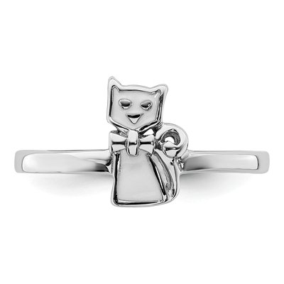 Sterling Silver Girls' Enameled Cat Ring – view 6