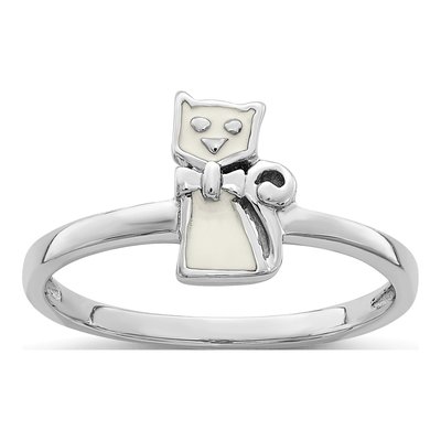 Sterling Silver Girls' Enameled Cat Ring