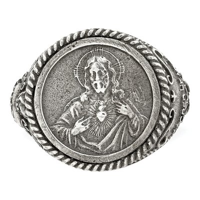 Men's Sterling Silver Antiqued Sacred Heart of Jesus Ring – view 5
