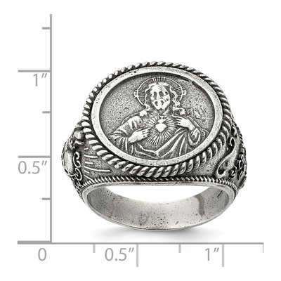 Men's Sterling Silver Antiqued Sacred Heart of Jesus Ring – view 6