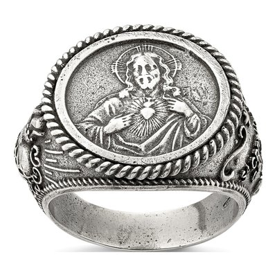 Men's Sterling Silver Antiqued Sacred Heart of Jesus Ring