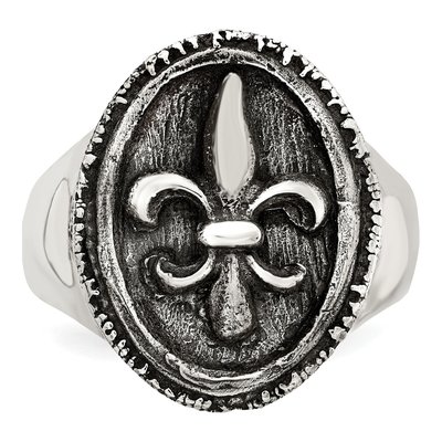 Men's Sterling Silver Antiqued Fleur de Lis Ring – view 5
