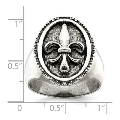 Men's Sterling Silver Antiqued Fleur de Lis Ring – view 6