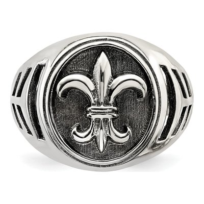 Men's Sterling Silver Antiqued Fleur de Lis Ring – view 6